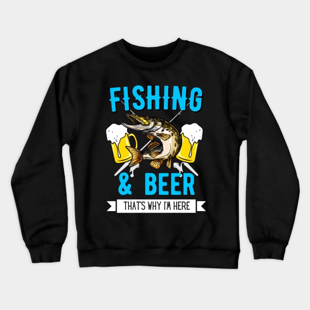 Fishing & Beer Funny Fisherman Angling Design Crewneck Sweatshirt by Foxxy Merch